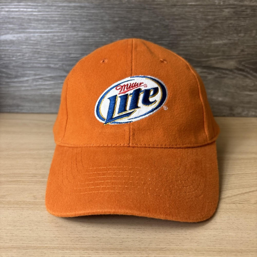 Miller Lite Hat Cap Strap Back Orange Embroidered Beer Promo Mens ACME Apparel